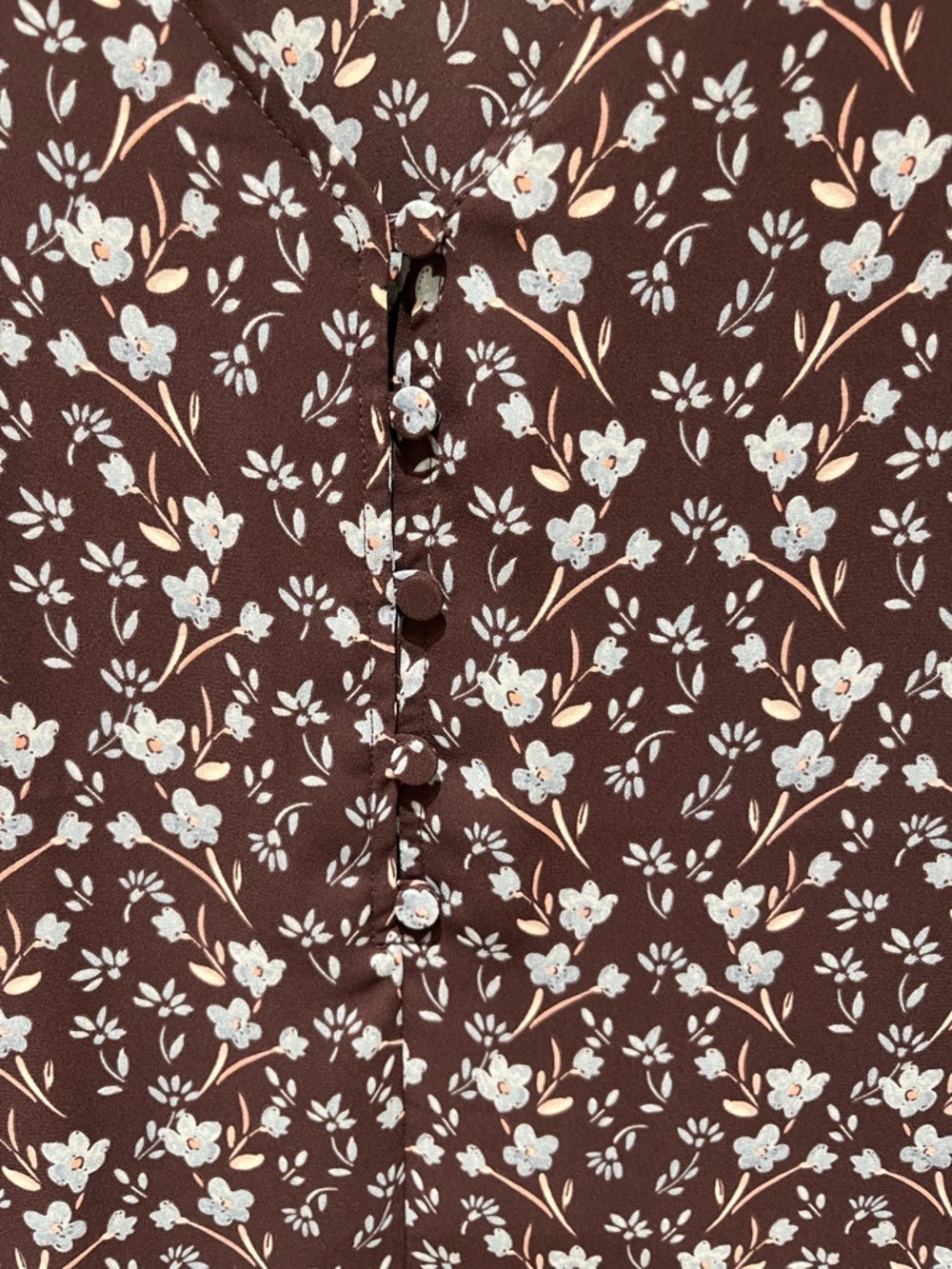 EUC LOFT Dark Brown Blouse with Light Blue Floral Print - Picture 2 of 7